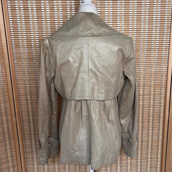 Bernardo tan genuine leather peacoat with gold metallic shimmer - Picture 3 of 8